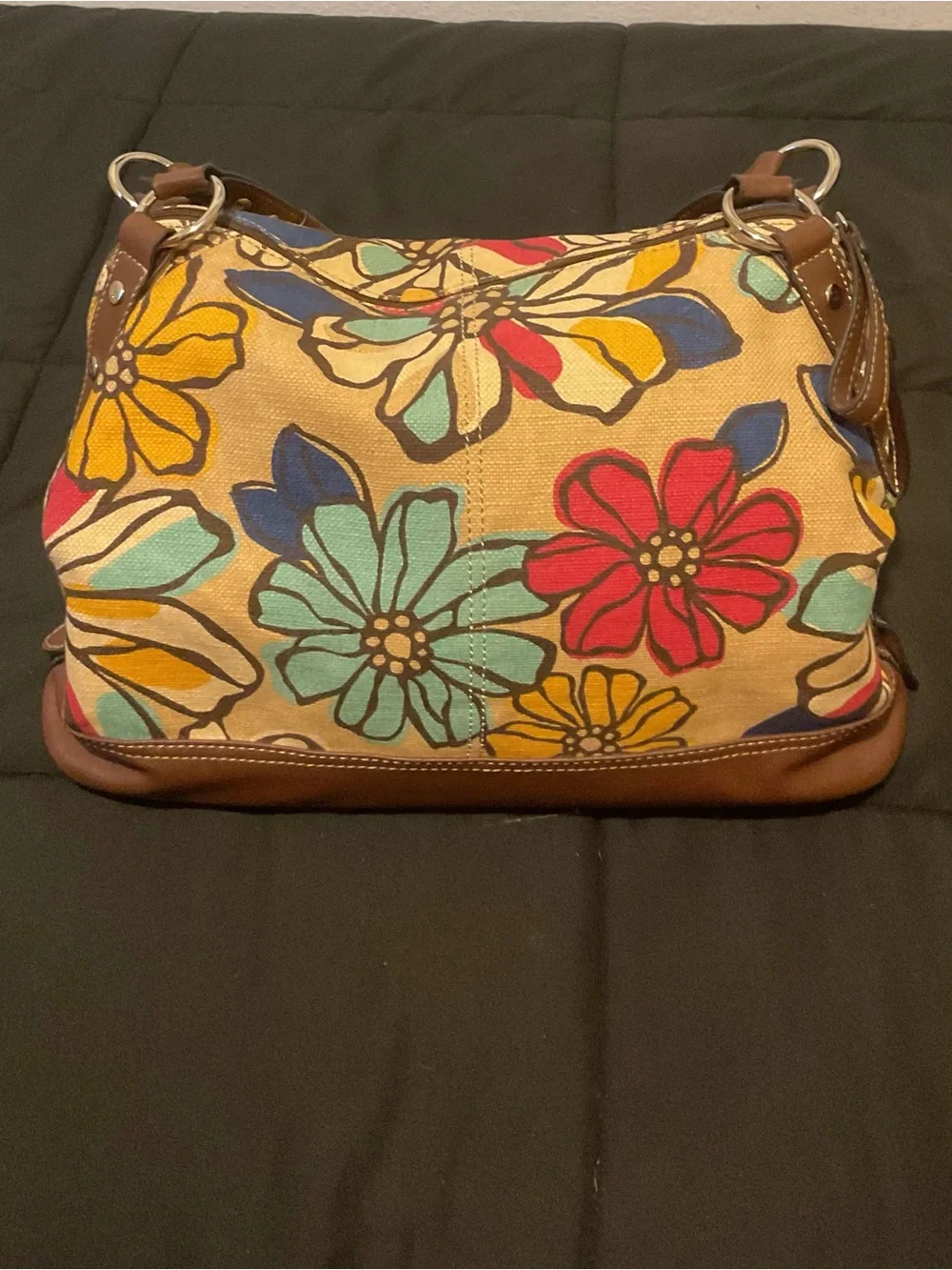 Relic Floral Canvas Shoulder Bag Brown Trim Large Hobo Purse Tote Handbag